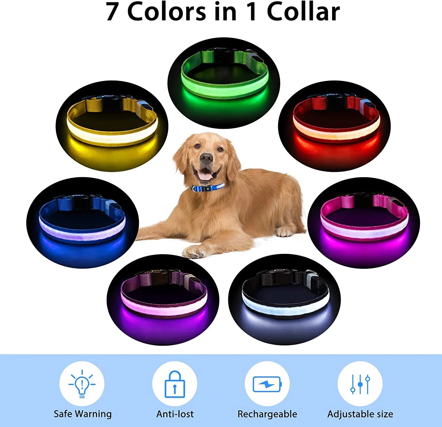 Light up Dog Collar for Night Walking - LED Dog Collar Light Rechargeable Color Changing, Glow in the Dark Dog Collars Waterproof Glowing Dog Collars for Large Small Medium Dogs Blue,L