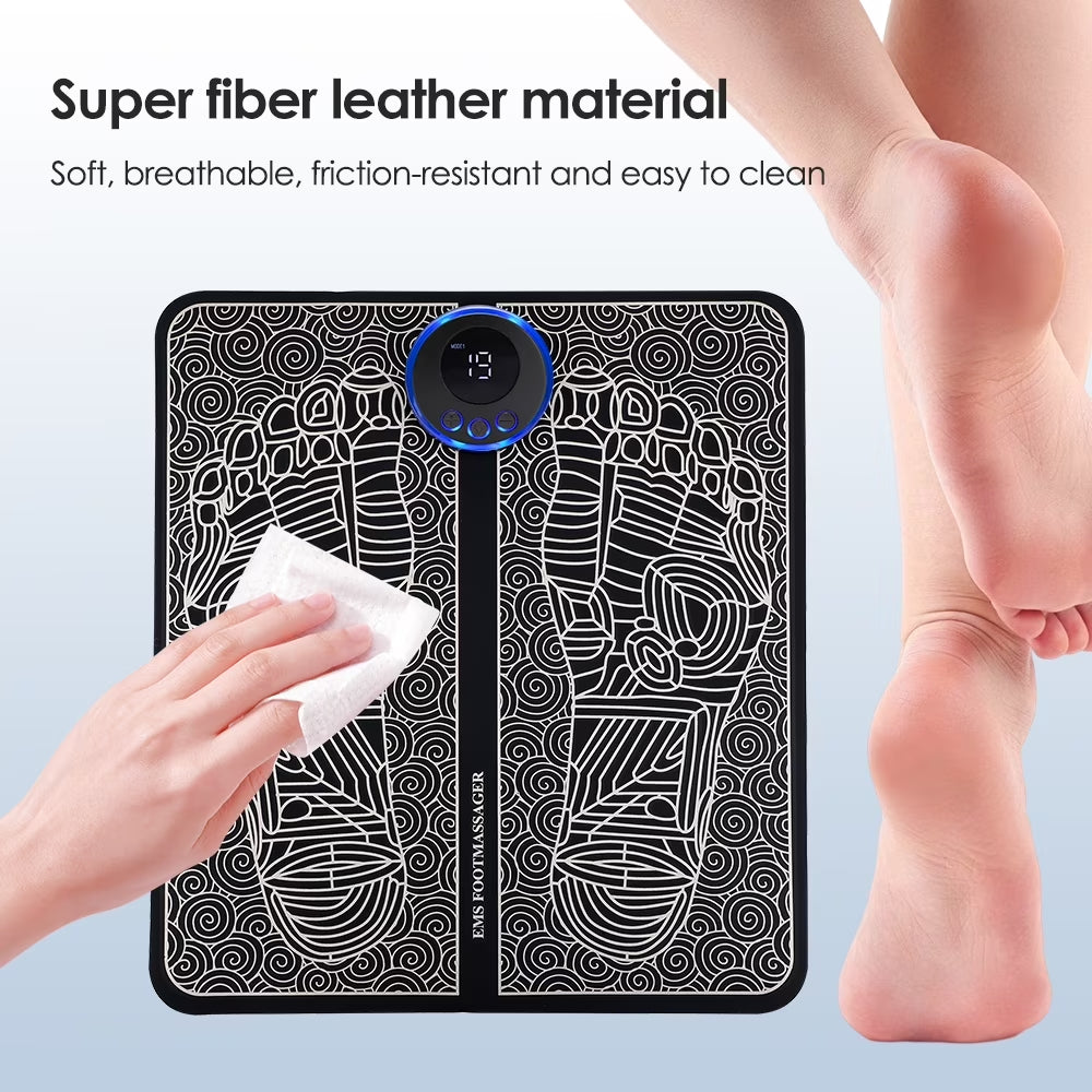 EMS Foot Massager Mat,Feet Electric Massager 8-Mode 19-Level Electrode Massage Foot Mat with 2 Pairs of Electrode Pads,Portable Legs Massager Pad Foot Massager Mat Black