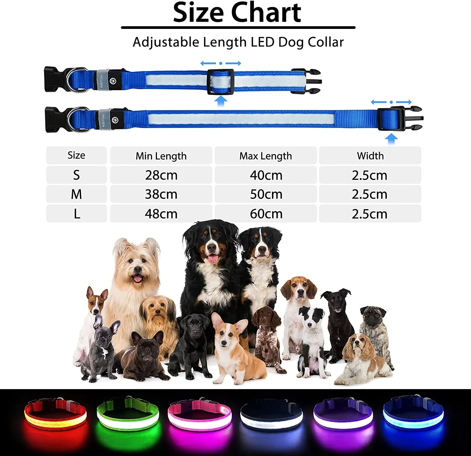 Light up Dog Collar for Night Walking - LED Dog Collar Light Rechargeable Color Changing, Glow in the Dark Dog Collars Waterproof Glowing Dog Collars for Large Small Medium Dogs Blue,L
