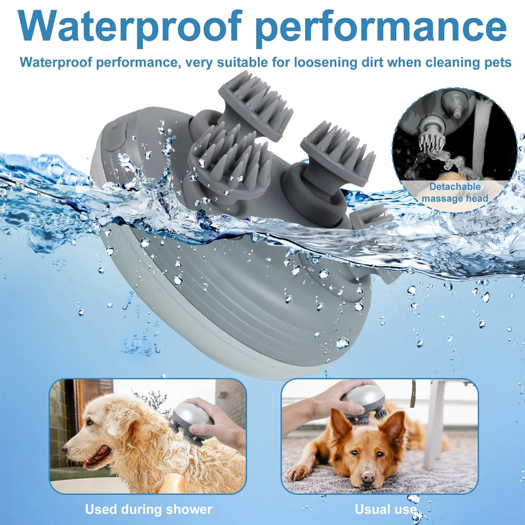 Electric Pet Massager Portable Handheld Pet Scalp Massager with 4 Massage Heads 3 Modes USB Rechargeable Waterproof Massage Tool for Dog Cat Body Relaxion