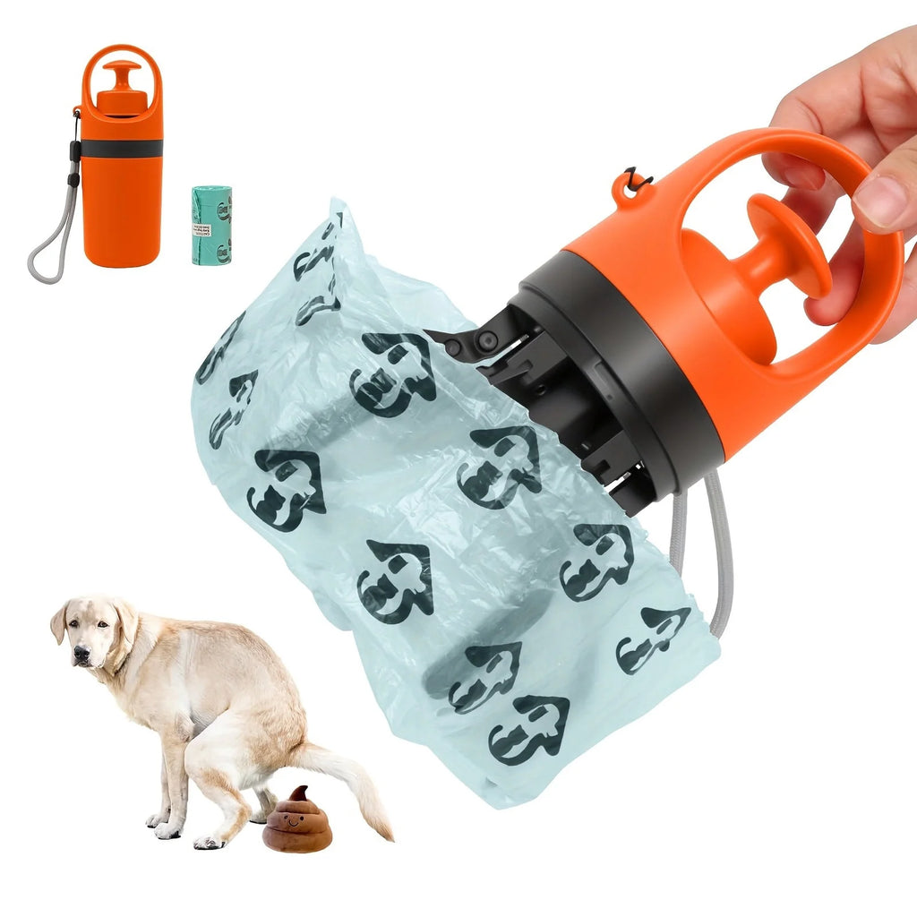Dog Pooper Scooper, 7-Claw Portable Pet Waste Picker Upper, Hands-Free Sanitary Poop Grabber with Built-In Bag Dispenser, Wrist Strap & 1 Roll Poop Bags, for Small Medium Large Dogs Walking