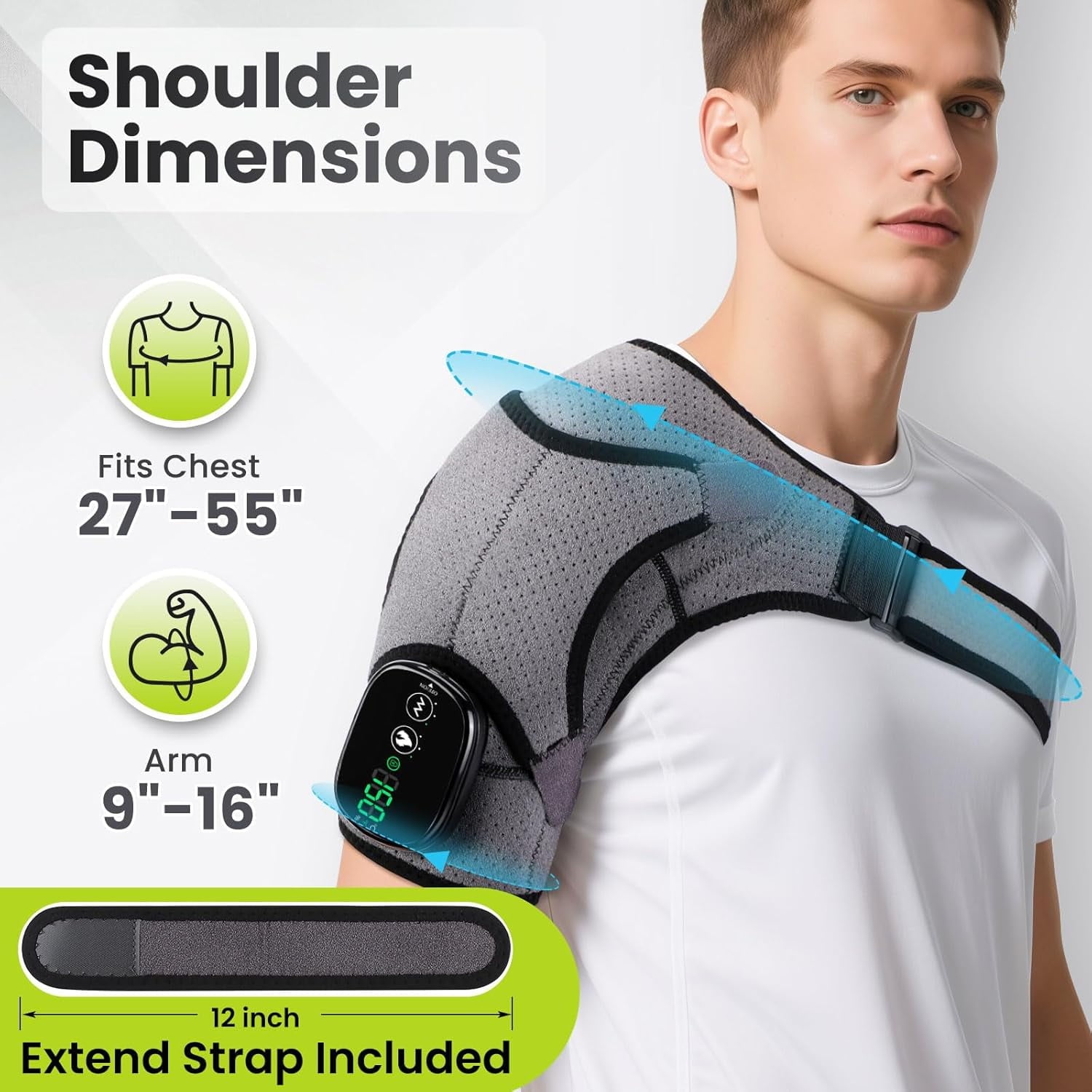 Cordless Shoulder Massager, Heated Shoulder Wrap with Vibration, Electric Shoulder Heating Pads Heated Shoulder Braces with 3 Heating Setting, Left Right Shoulder Massage for Men Women