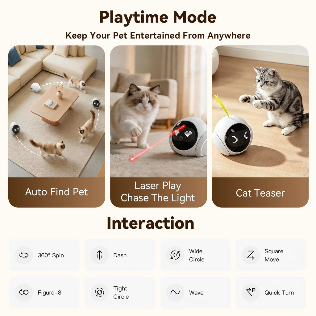2K Pet Camera Robot with AI, Movable Indoor Wifi Cam, Whole-Home Auto Patrol, Auto-Recharge, 360° Pet Finder, 2-Way Audio, Bark & Sound Alerts for Dogs and Cats