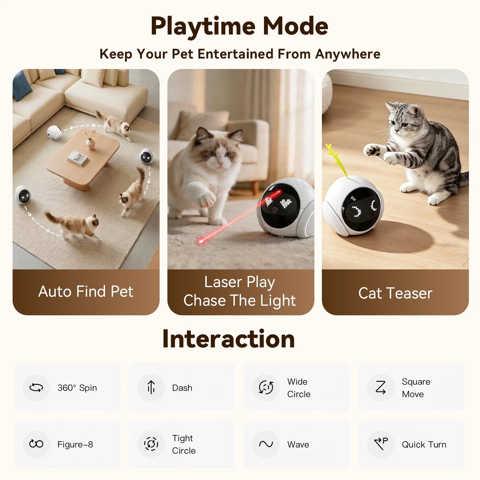 2K Pet Camera Robot with AI, Movable Indoor Wifi Cam, Whole-Home Auto Patrol, Auto-Recharge, 360° Pet Finder, 2-Way Audio, Bark & Sound Alerts for Dogs and Cats