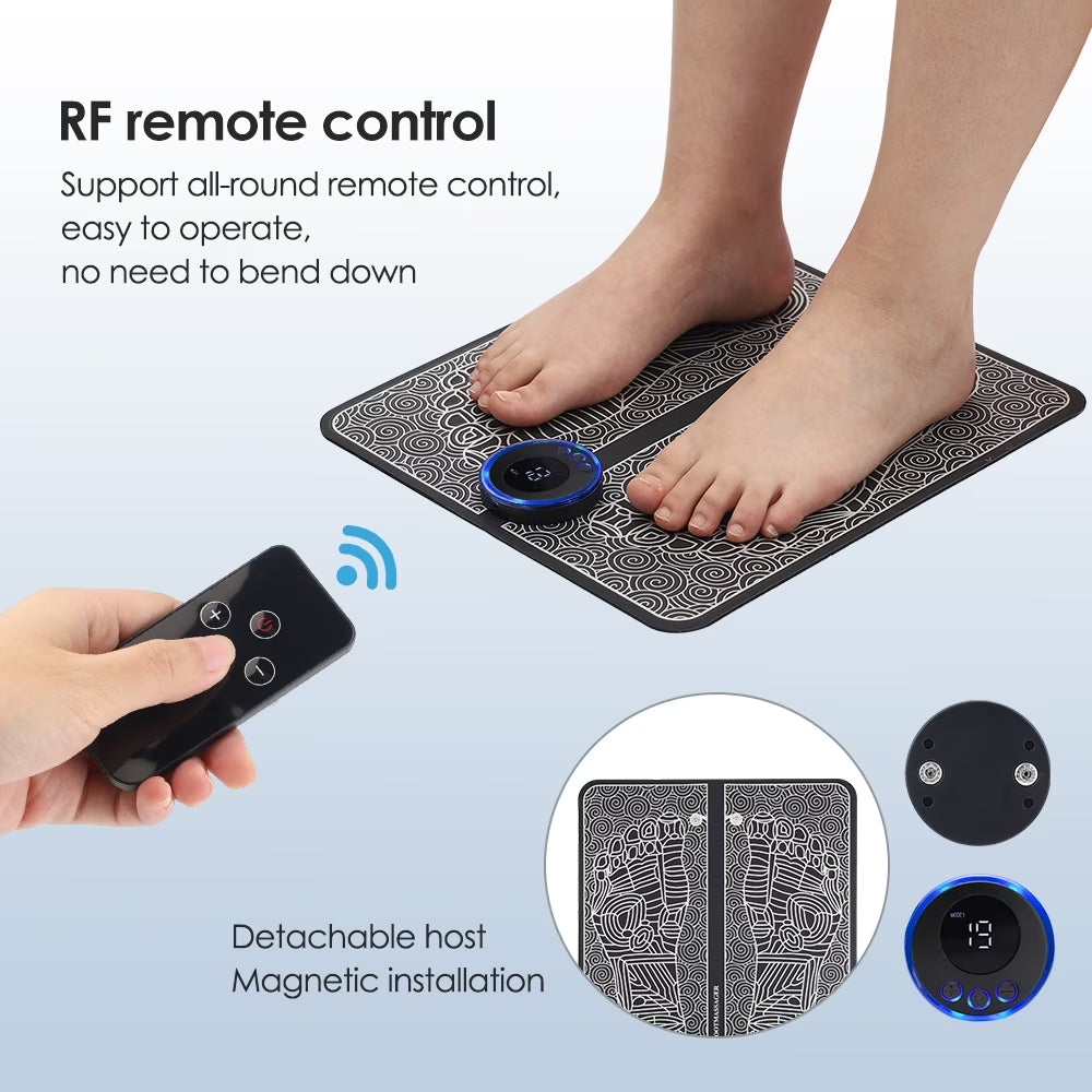 EMS Foot Massager Mat,Feet Electric Massager 8-Mode 19-Level Electrode Massage Foot Mat with 2 Pairs of Electrode Pads,Portable Legs Massager Pad Foot Massager Mat Black