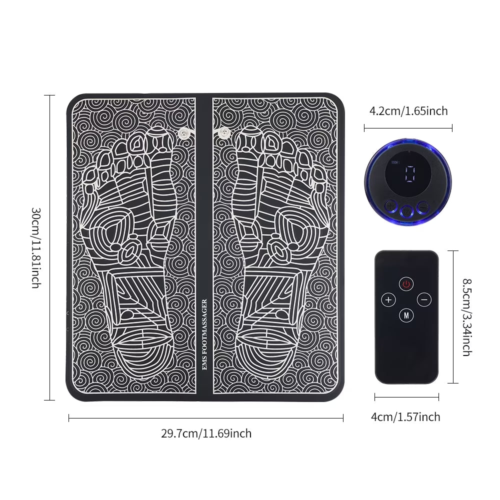 EMS Foot Massager Mat,Feet Electric Massager 8-Mode 19-Level Electrode Massage Foot Mat with 2 Pairs of Electrode Pads,Portable Legs Massager Pad Foot Massager Mat Black
