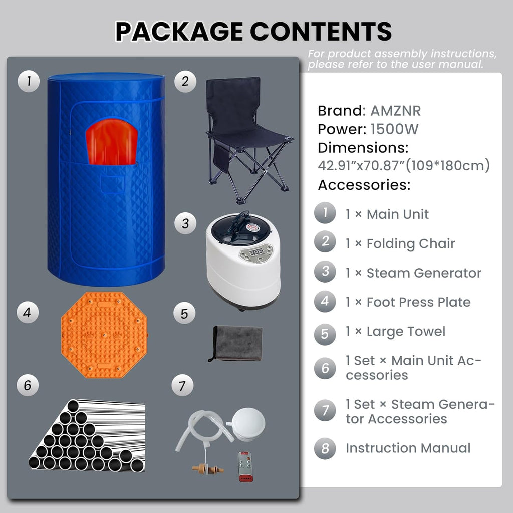 Portable Steam Sauna Tent for Home, Personal Full Body Sauna | Pop up Indoor Sauna Box with Portable Chair & Remote Control | Home Spa, Relaxation, Detox | At-Home Portable Sauna