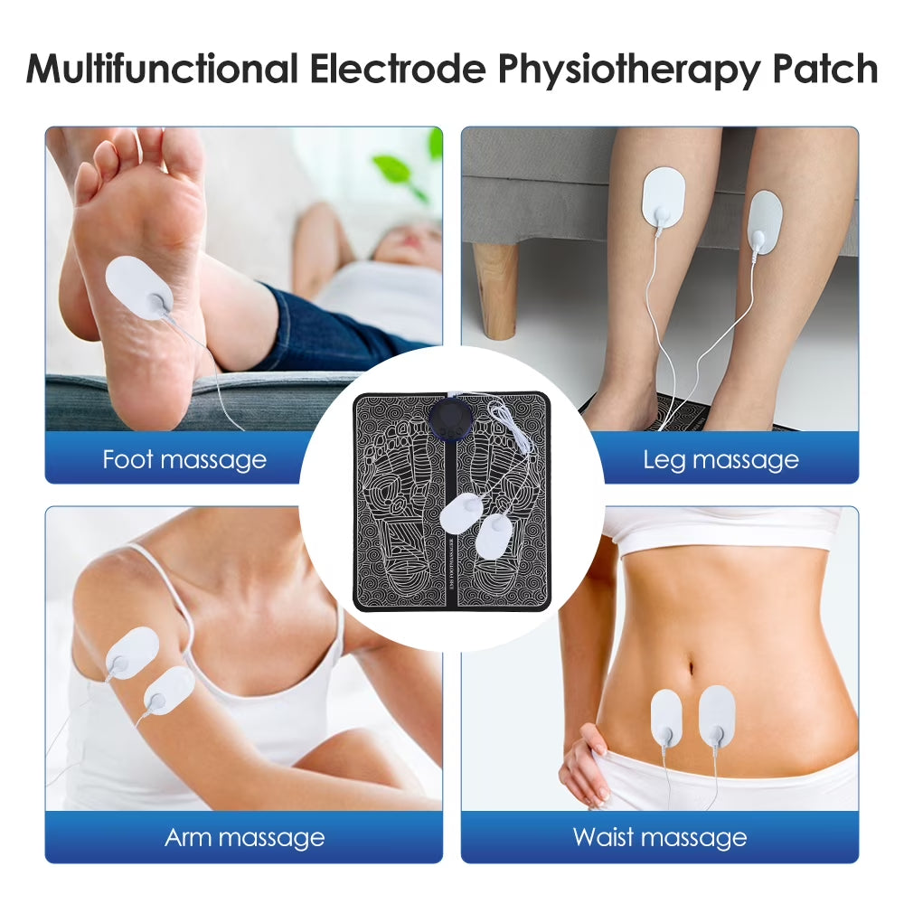 EMS Foot Massager Mat,Feet Electric Massager 8-Mode 19-Level Electrode Massage Foot Mat with 2 Pairs of Electrode Pads,Portable Legs Massager Pad Foot Massager Mat Black