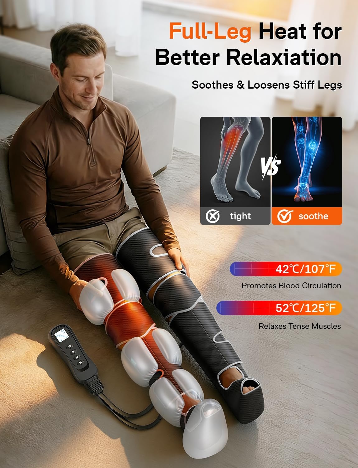 Leg Massager for Circulation and Pain Relief FSA, Gifts for Men Women Dad Mom, Leg Massager with Heat and Compression, 2 Heat 5 Modes 4 Intensities 4 Extenders