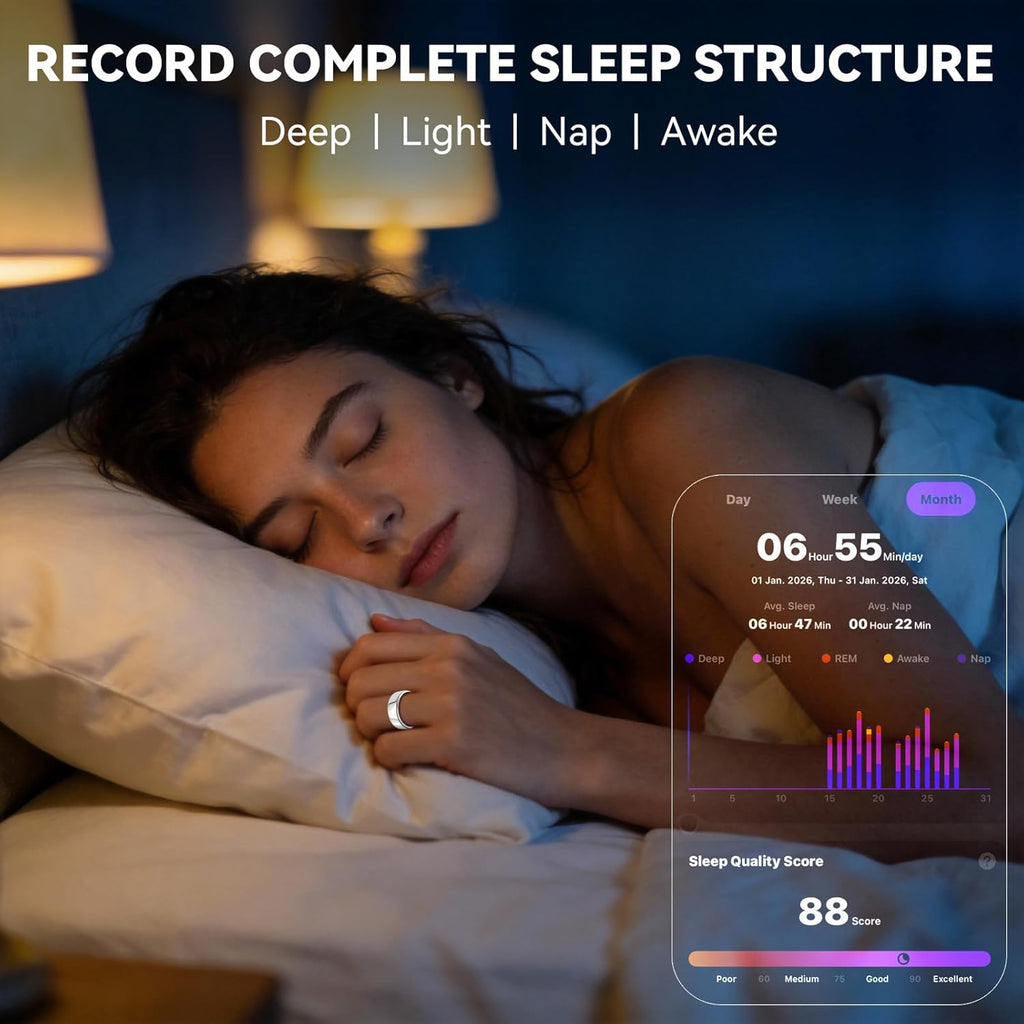 Smart Ring for Women Men,Fitness Tracker Ring,Heart Rate,Blood Oxygen,Step Tracker,Sleep Tracker,Meditation Assistance,No Subscription Fee,Ip68 Waterproof Smart Ring for Iphone&Android(Gold 8)