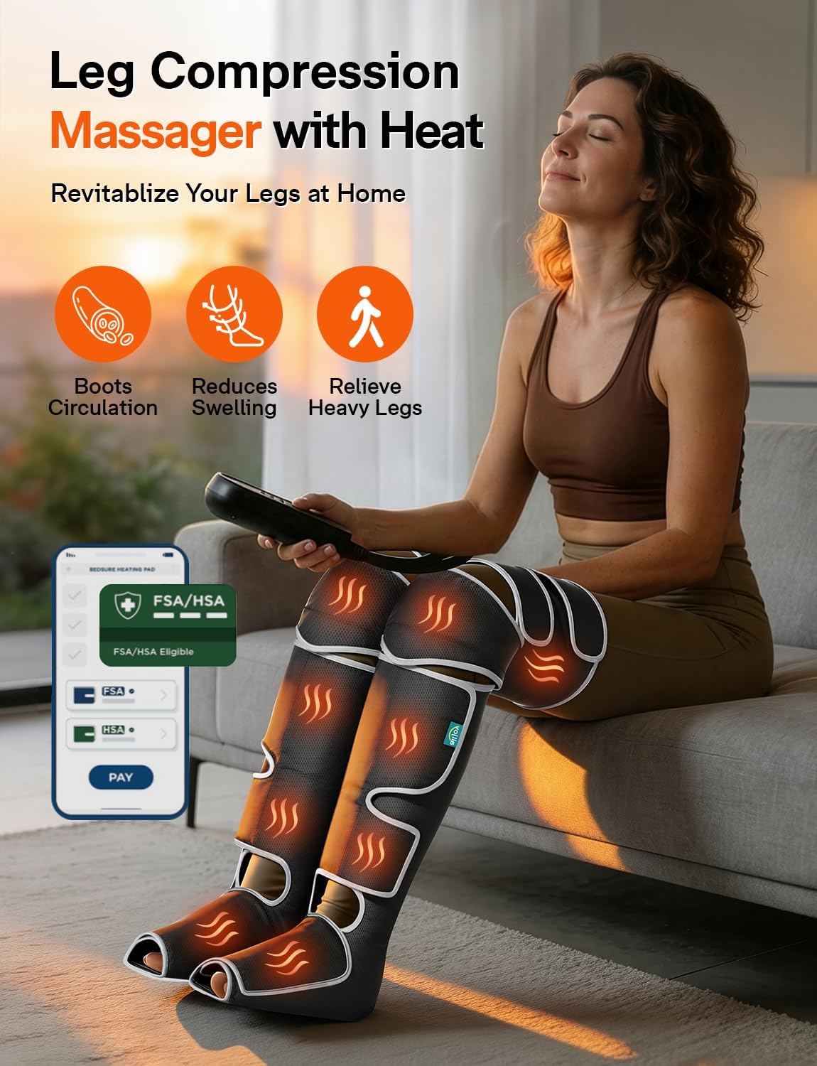 Leg Massager for Circulation and Pain Relief FSA, Gifts for Men Women Dad Mom, Leg Massager with Heat and Compression, 2 Heat 5 Modes 4 Intensities 4 Extenders