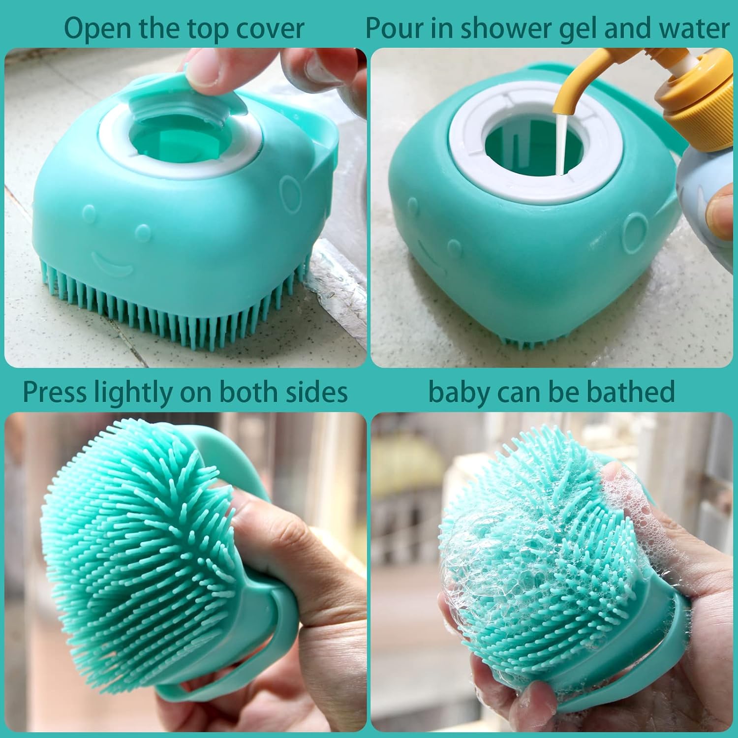 Pet Bath Brush Dog Baths Brush Shampoo Dispenser Soft Silicone Dog Bathing Brushes Dogs Shampoo Brushes Scrubbers for Cats and Dogs Shower Brush Grooming (Blue)
