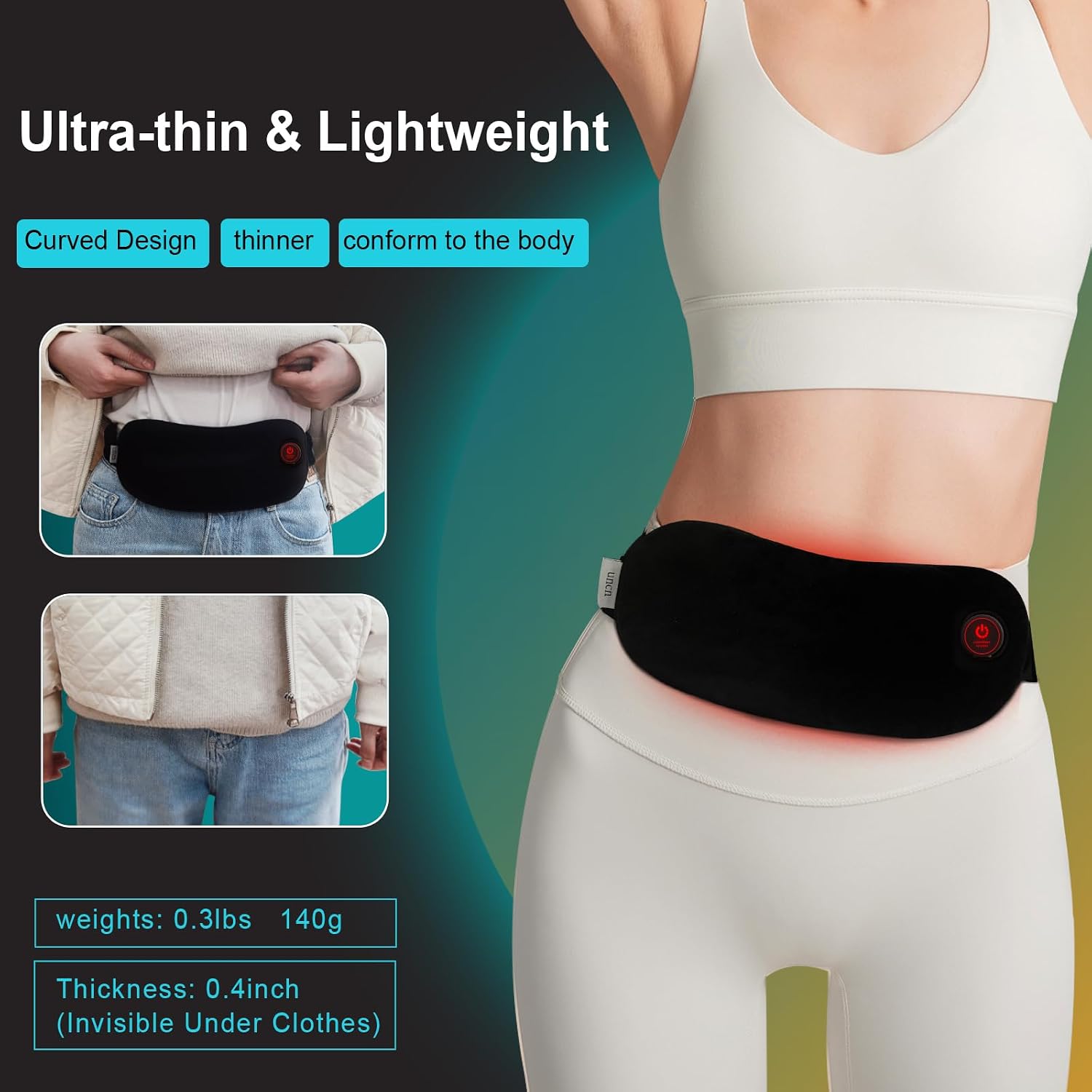 Portable Heating Pad Cordless Period Heating Pad for Cramps Menstrual Heat Pad Electric Rechargeable Battery Included 5000Mah for Long Time Use Heat Control