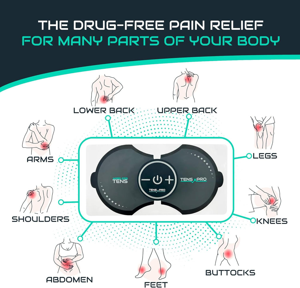 Pro 1000 Wireless Tens Unit for Pain Relief - Mini Tens Massager Portable Electric Muscle Stimulator - Deep Tissue EMS Pain Management Device - Pulse Therapy for Back Shoulder Neck Leg Arm (2 Pads)