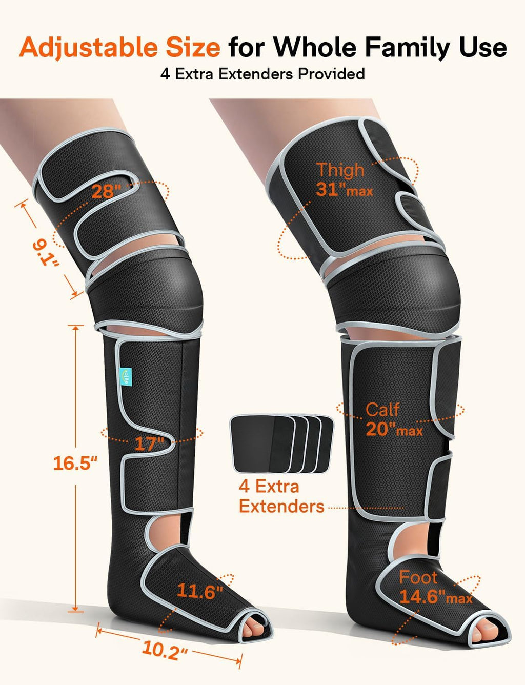 Leg Massager for Circulation and Pain Relief FSA, Gifts for Men Women Dad Mom, Leg Massager with Heat and Compression, 2 Heat 5 Modes 4 Intensities 4 Extenders