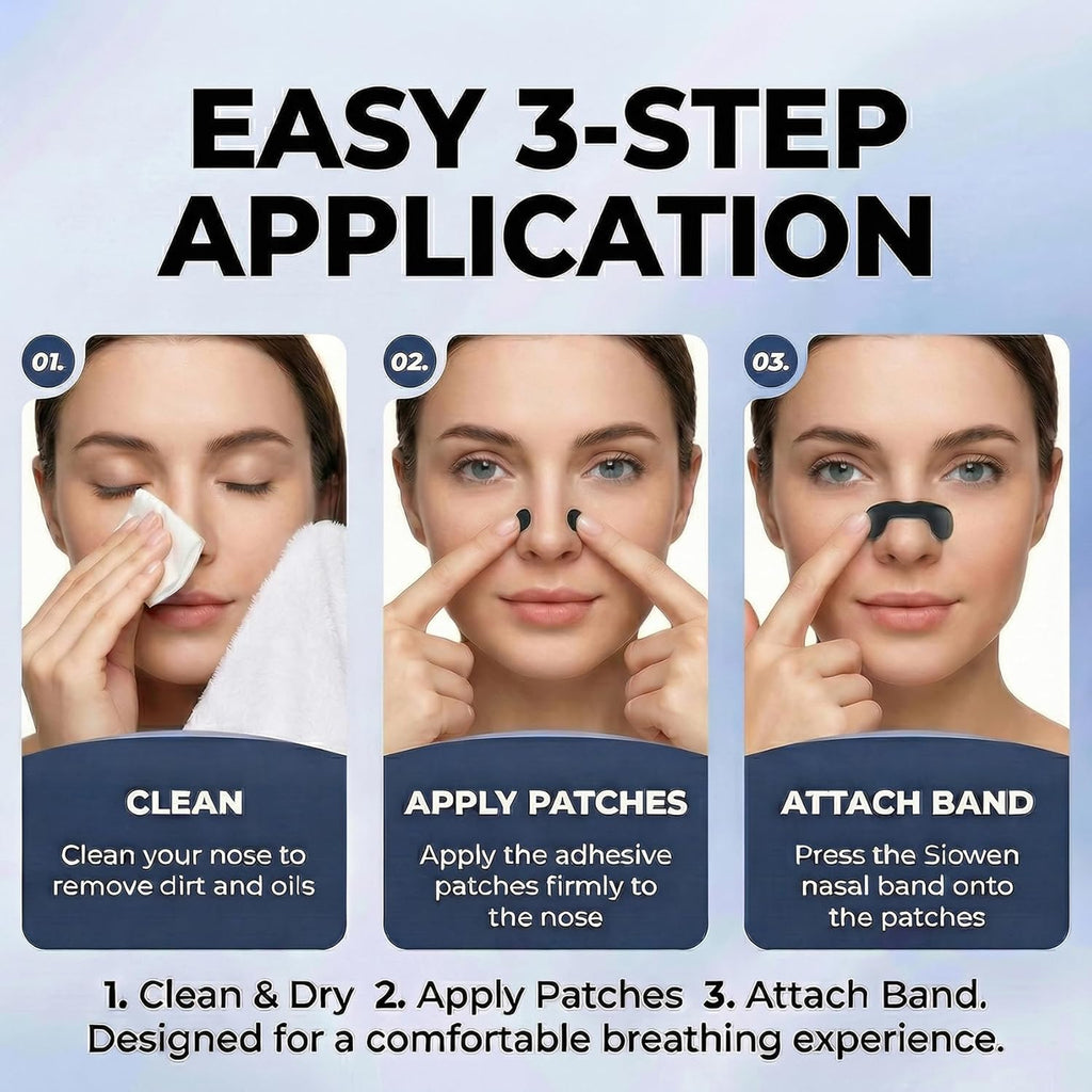 Non-Magnetic Nasal Dilator - Reusable Nose Strips for Nighttime and Sport Starter Kit - 2 Sizes for Custom Fit - 4 Nasal Bands and 60 Adhesive Patches for Airflow Support