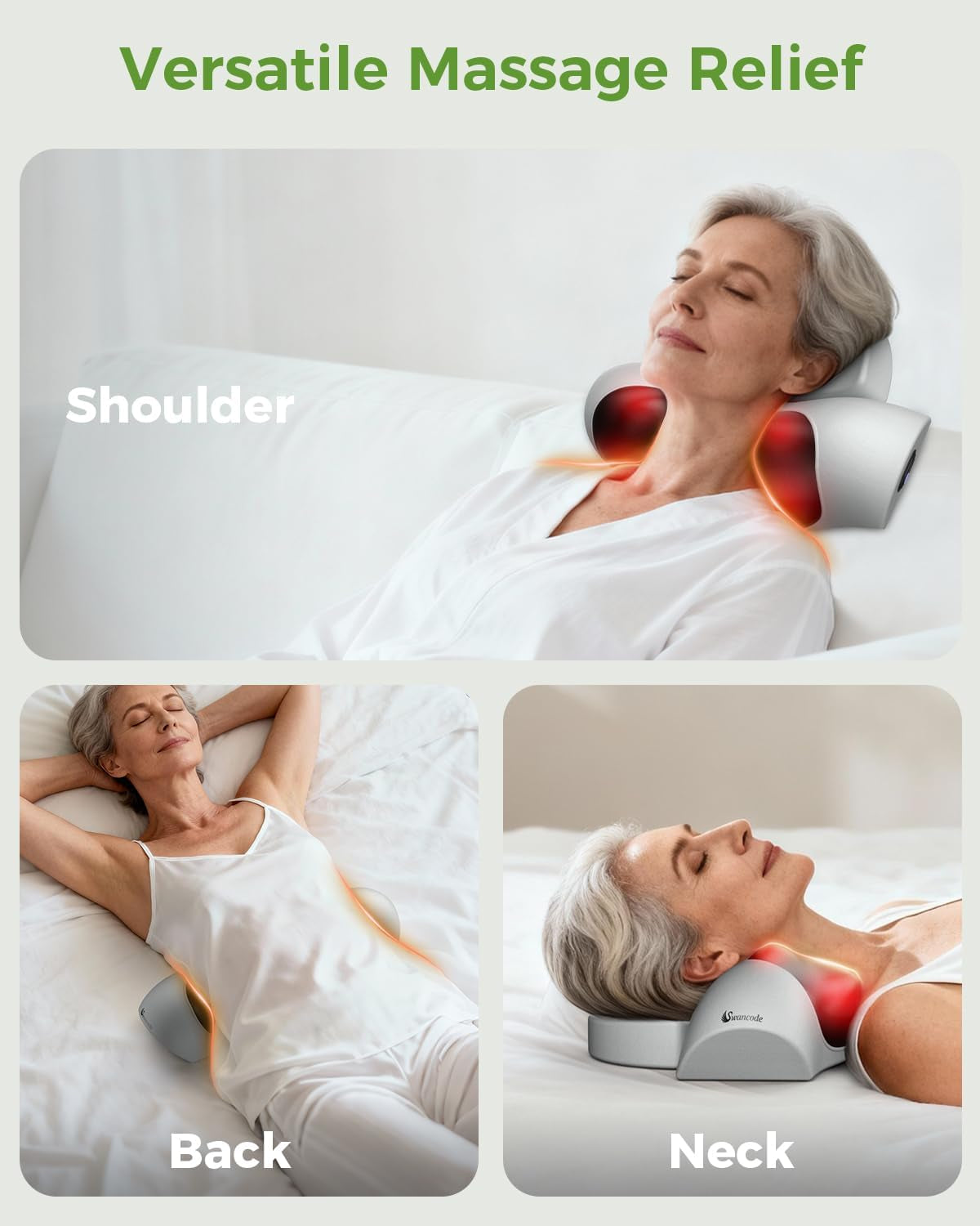 Upgraded 3-In-1 Neck Massager Pillow with Heat, Portable Cordless Neck Massager for Pain Relief Deep Tissue, Rechargeable Pillow Massager for Neck & Shoulder Relaxation (Gray)