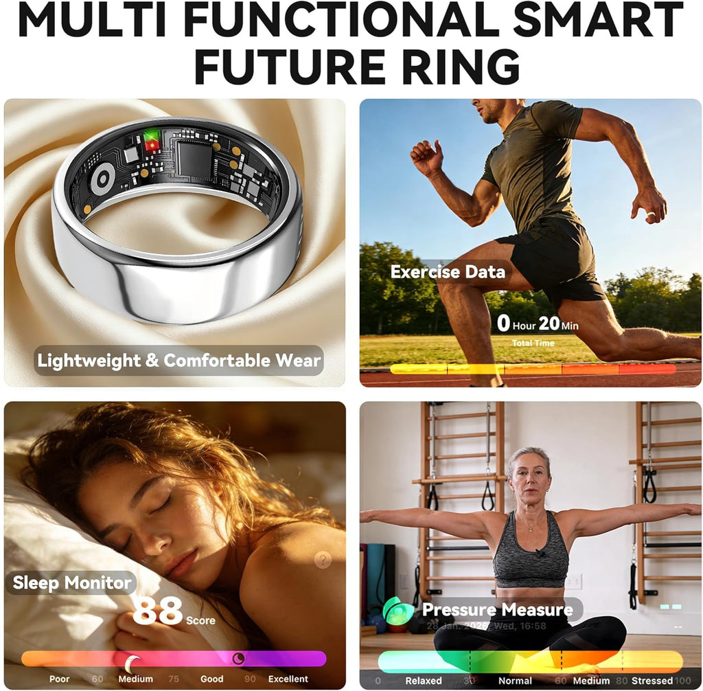 Smart Ring for Women Men,Fitness Tracker Ring,Heart Rate,Blood Oxygen,Step Tracker,Sleep Tracker,Meditation Assistance,No Subscription Fee,Ip68 Waterproof Smart Ring for Iphone&Android(Gold 8)