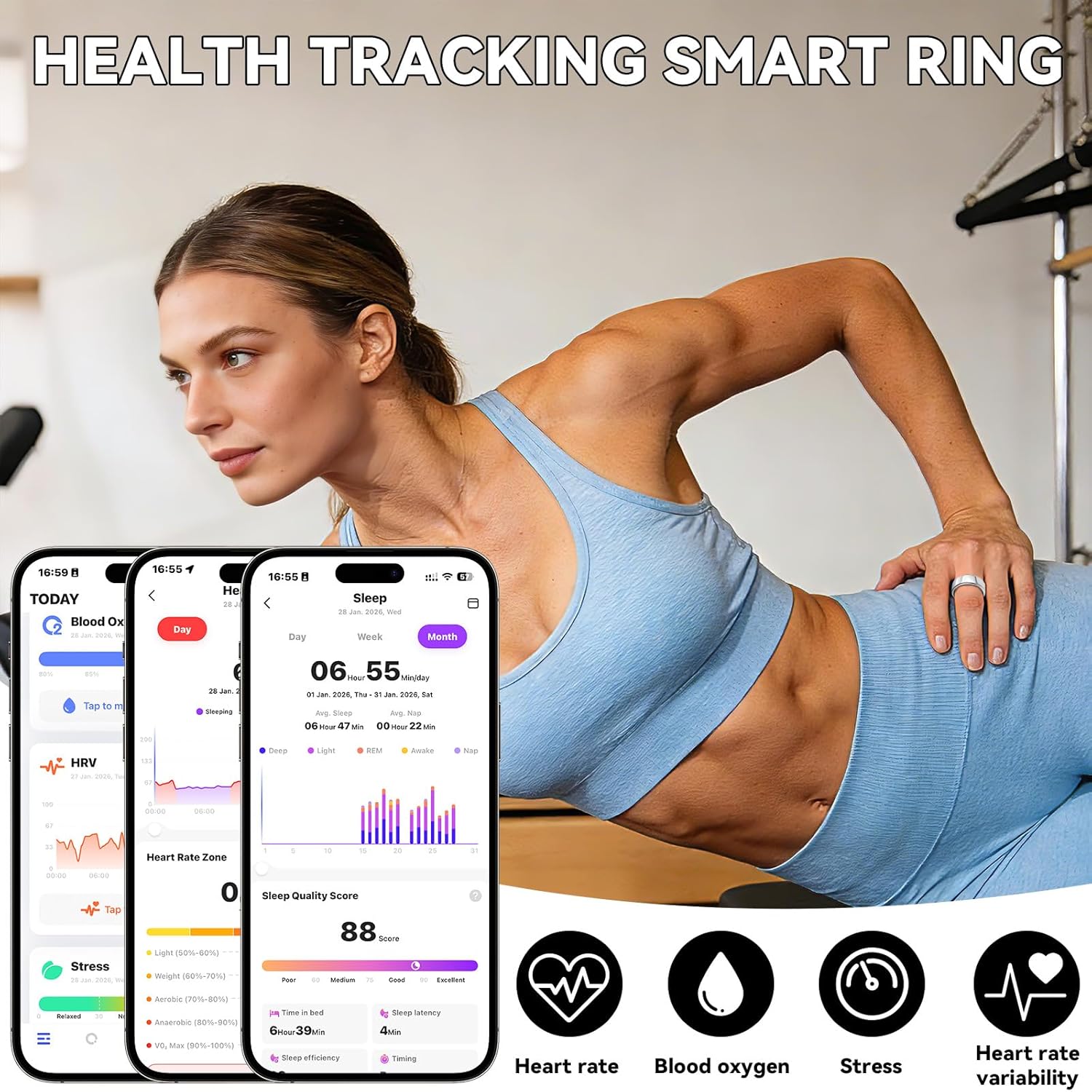 Smart Ring for Women Men,Fitness Tracker Ring,Heart Rate,Blood Oxygen,Step Tracker,Sleep Tracker,Meditation Assistance,No Subscription Fee,Ip68 Waterproof Smart Ring for Iphone&Android(Gold 8)