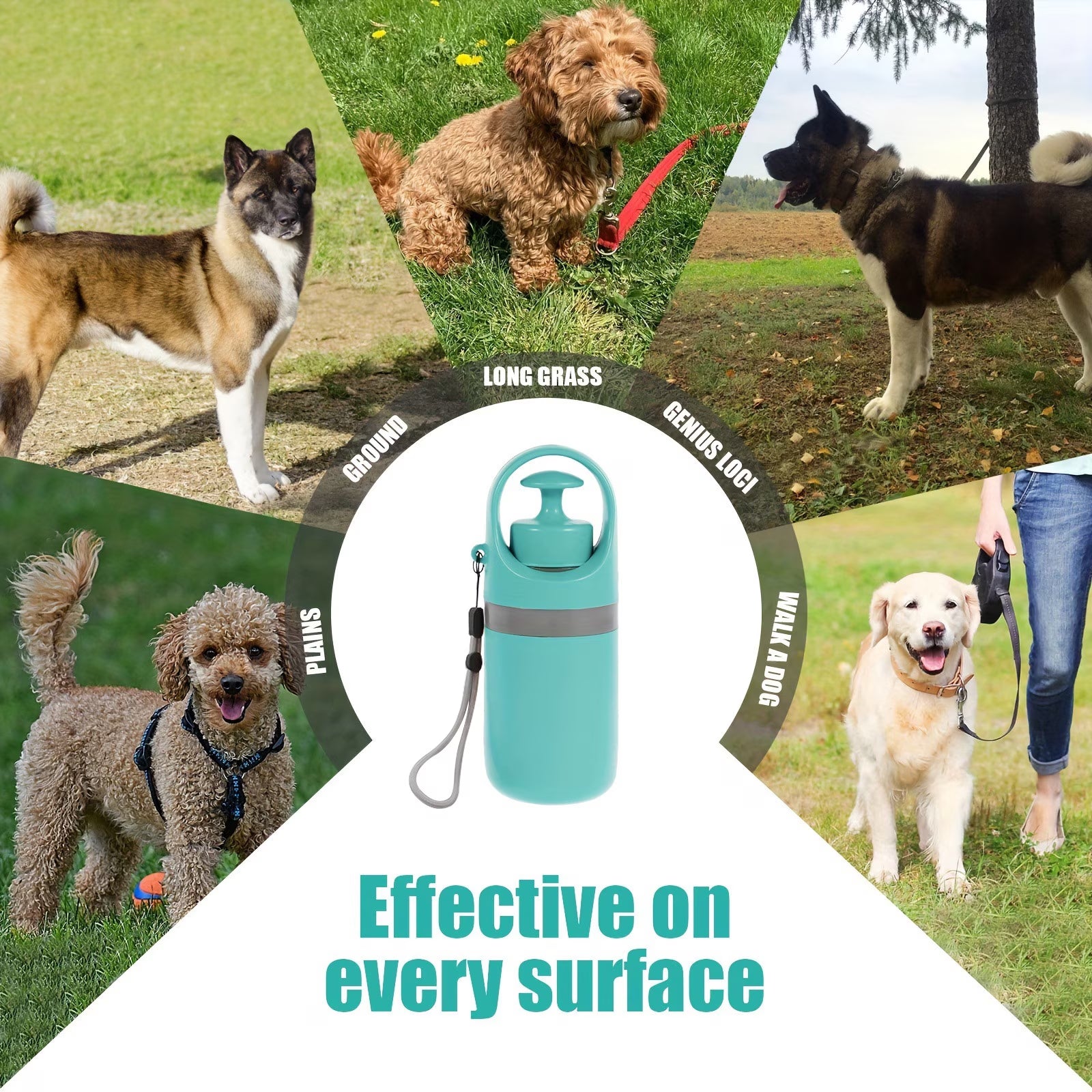 Dog Pooper Scooper, 7-Claw Portable Pet Waste Picker Upper, Hands-Free Sanitary Poop Grabber with Built-In Bag Dispenser, Wrist Strap & 1 Roll Poop Bags, for Small Medium Large Dogs Walking
