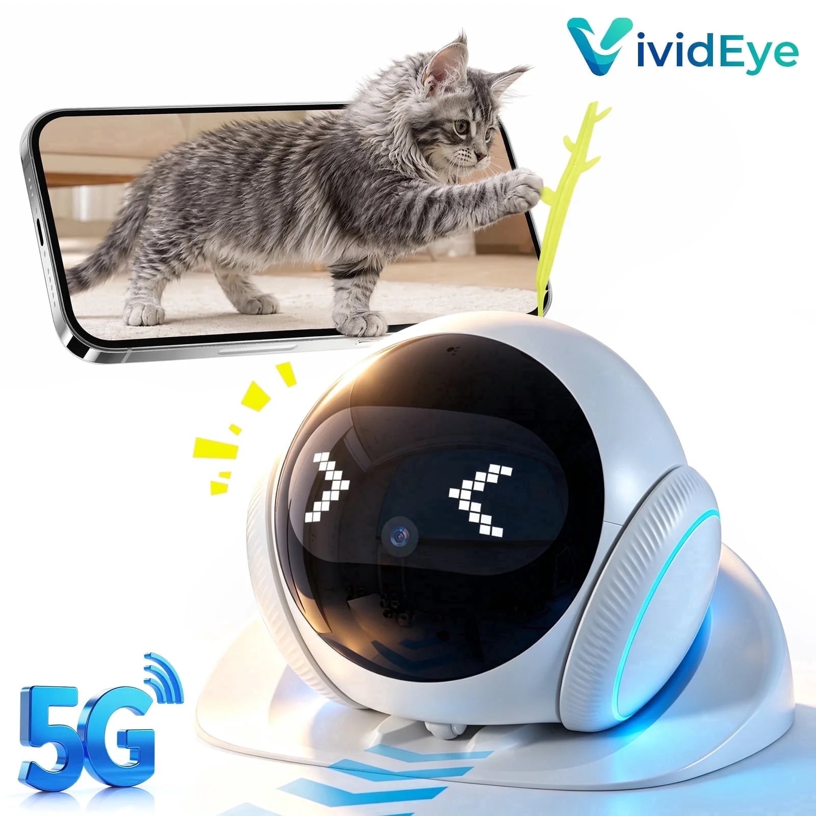 2K Pet Camera Robot with AI, Movable Indoor Wifi Cam, Whole-Home Auto Patrol, Auto-Recharge, 360° Pet Finder, 2-Way Audio, Bark & Sound Alerts for Dogs and Cats