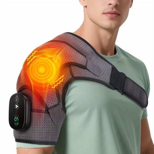 Cordless Shoulder Massager, Heated Shoulder Wrap with Vibration, Electric Shoulder Heating Pads Heated Shoulder Braces with 3 Heating Setting, Left Right Shoulder Massage for Men Women