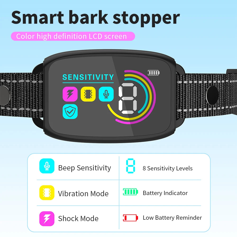 Smart Automatic anti Barking Dog Collar Type-C Rechargeable Shock Vibration Stop Bark Collar Dog Training Collar All Size Dogs