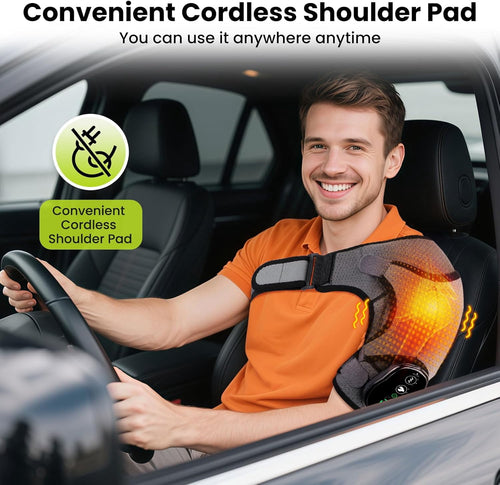 Cordless Shoulder Massager, Heated Shoulder Wrap with Vibration, Electric Shoulder Heating Pads Heated Shoulder Braces with 3 Heating Setting, Left Right Shoulder Massage for Men Women