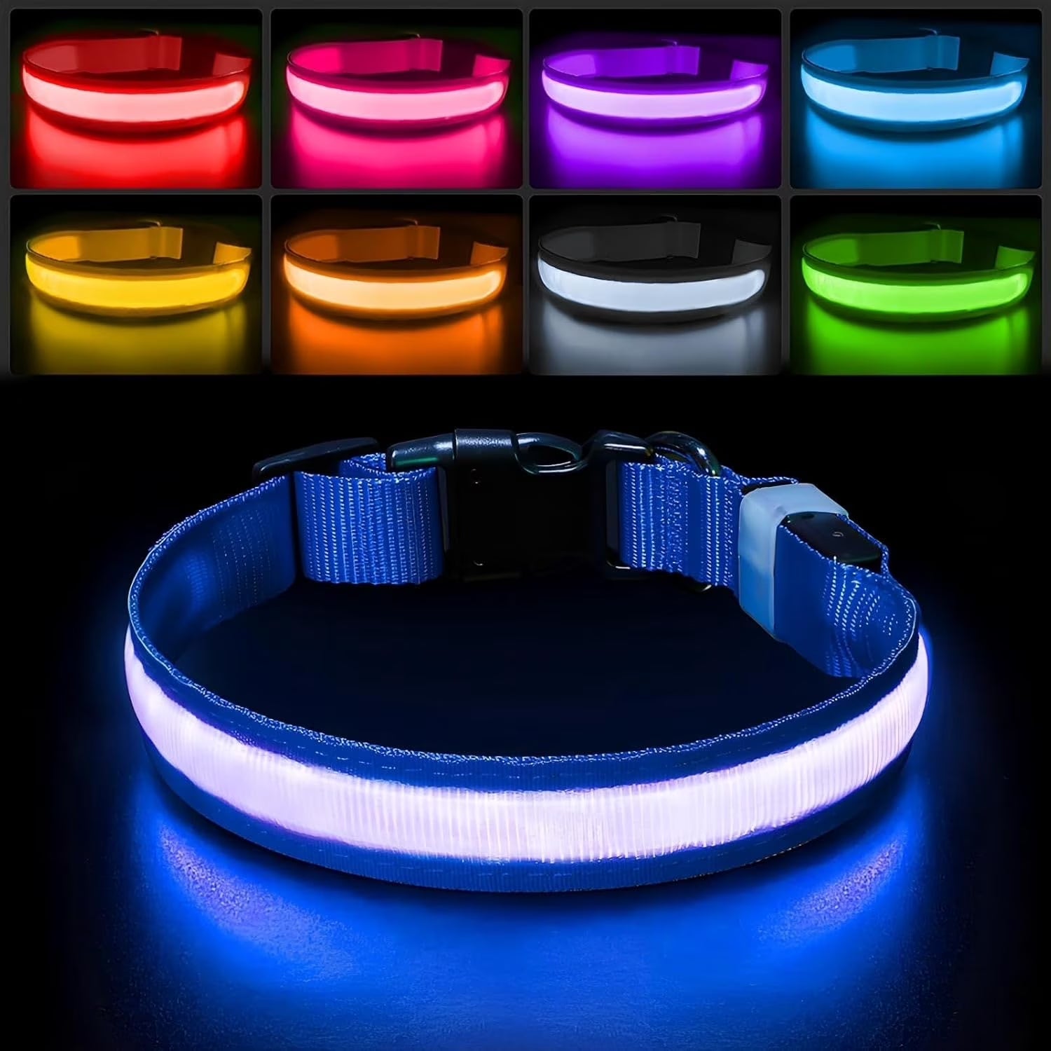 Light up Dog Collar for Night Walking - LED Dog Collar Light Rechargeable Color Changing, Glow in the Dark Dog Collars Waterproof Glowing Dog Collars for Large Small Medium Dogs Blue,L