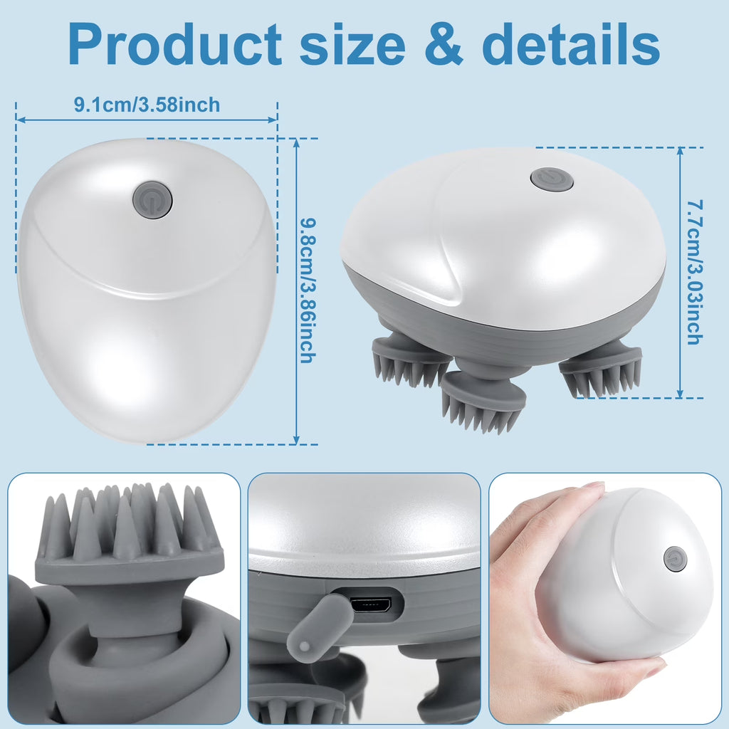 Electric Pet Massager Portable Handheld Pet Scalp Massager with 4 Massage Heads 3 Modes USB Rechargeable Waterproof Massage Tool for Dog Cat Body Relaxion