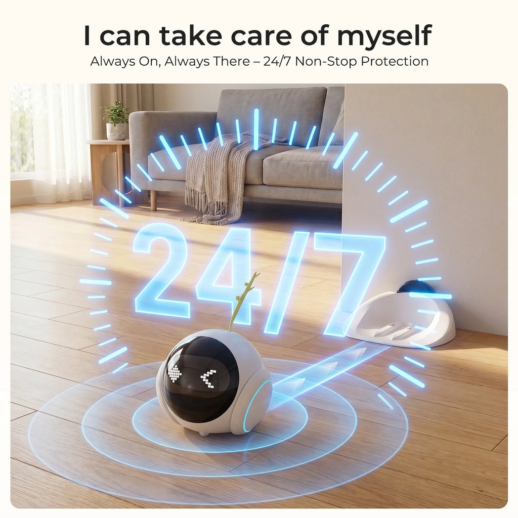 2K Pet Camera Robot with AI, Movable Indoor Wifi Cam, Whole-Home Auto Patrol, Auto-Recharge, 360° Pet Finder, 2-Way Audio, Bark & Sound Alerts for Dogs and Cats