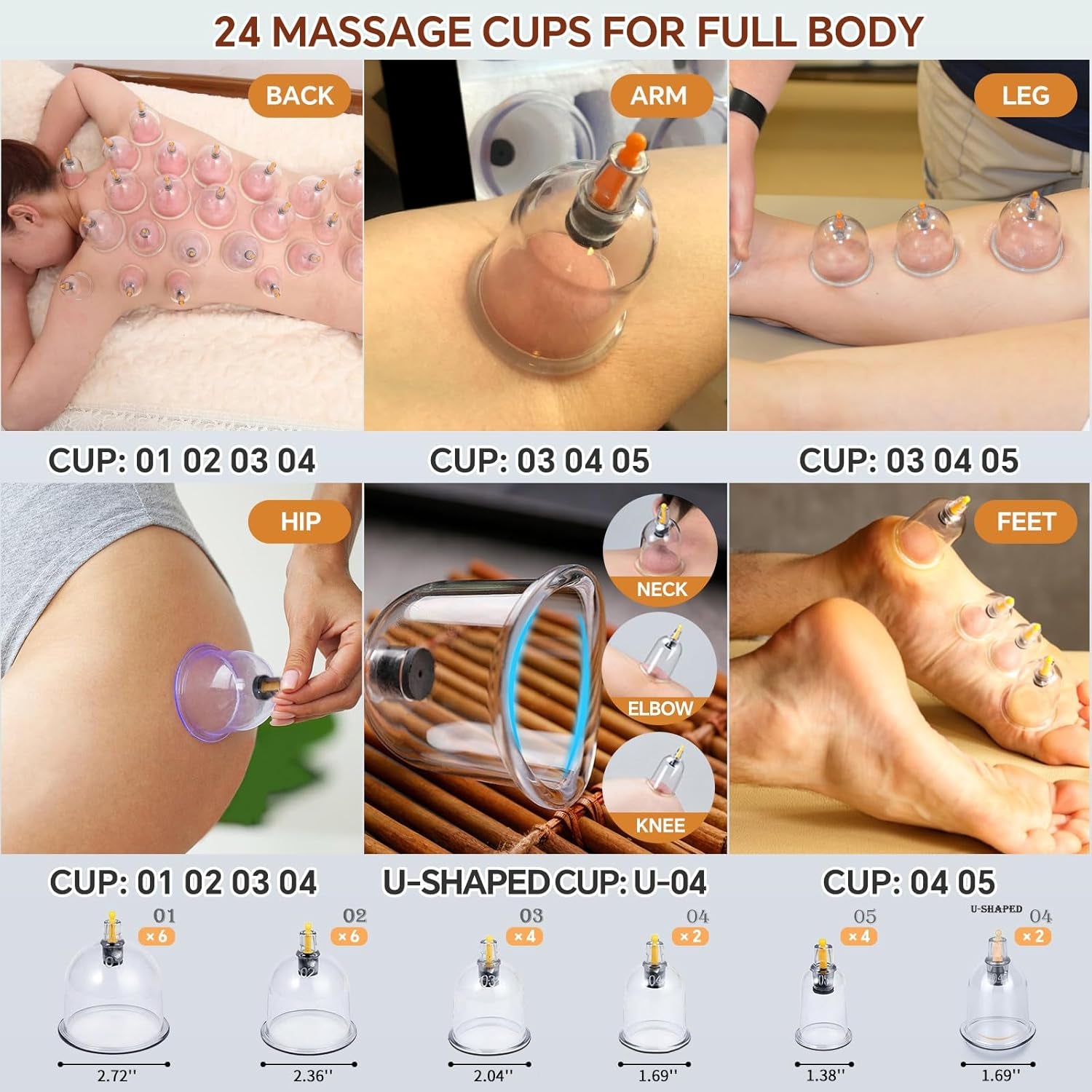 Cupping Therapy Set, 24 Massage Cups Cupping Set with Pump Vacuum Suction Cups for Body Cellulite Massage Back Pain Relief, Chinese Acupoint Physical Hijama