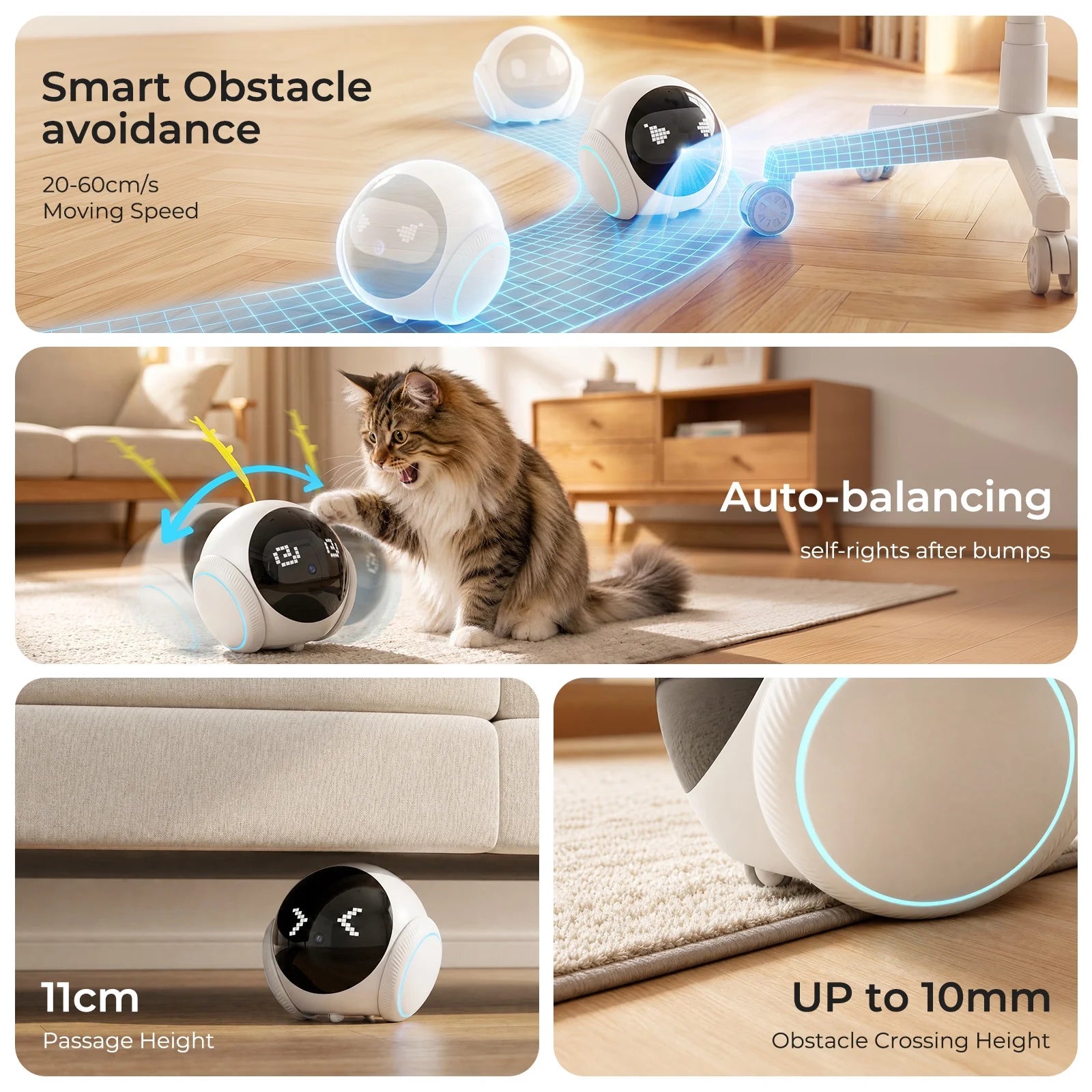 2K Pet Camera Robot with AI, Movable Indoor Wifi Cam, Whole-Home Auto Patrol, Auto-Recharge, 360° Pet Finder, 2-Way Audio, Bark & Sound Alerts for Dogs and Cats